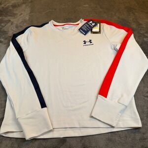 Under Armour Freedom Long Sleeve Crewneck Shirt Gray Red Blue Womens Medium NWT